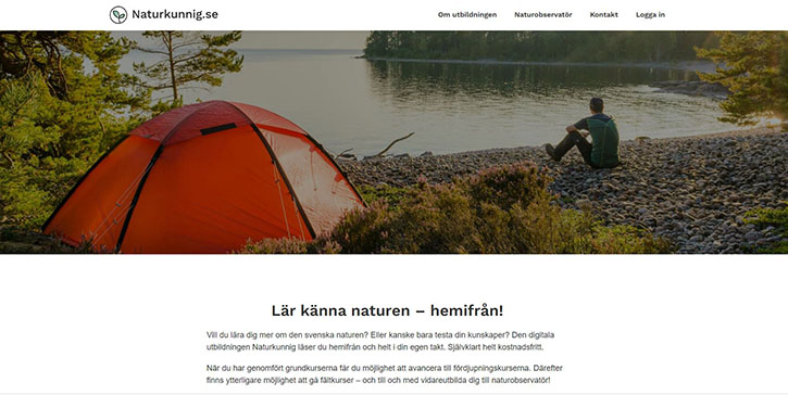 startsidan på webbplatsen naturkunnig